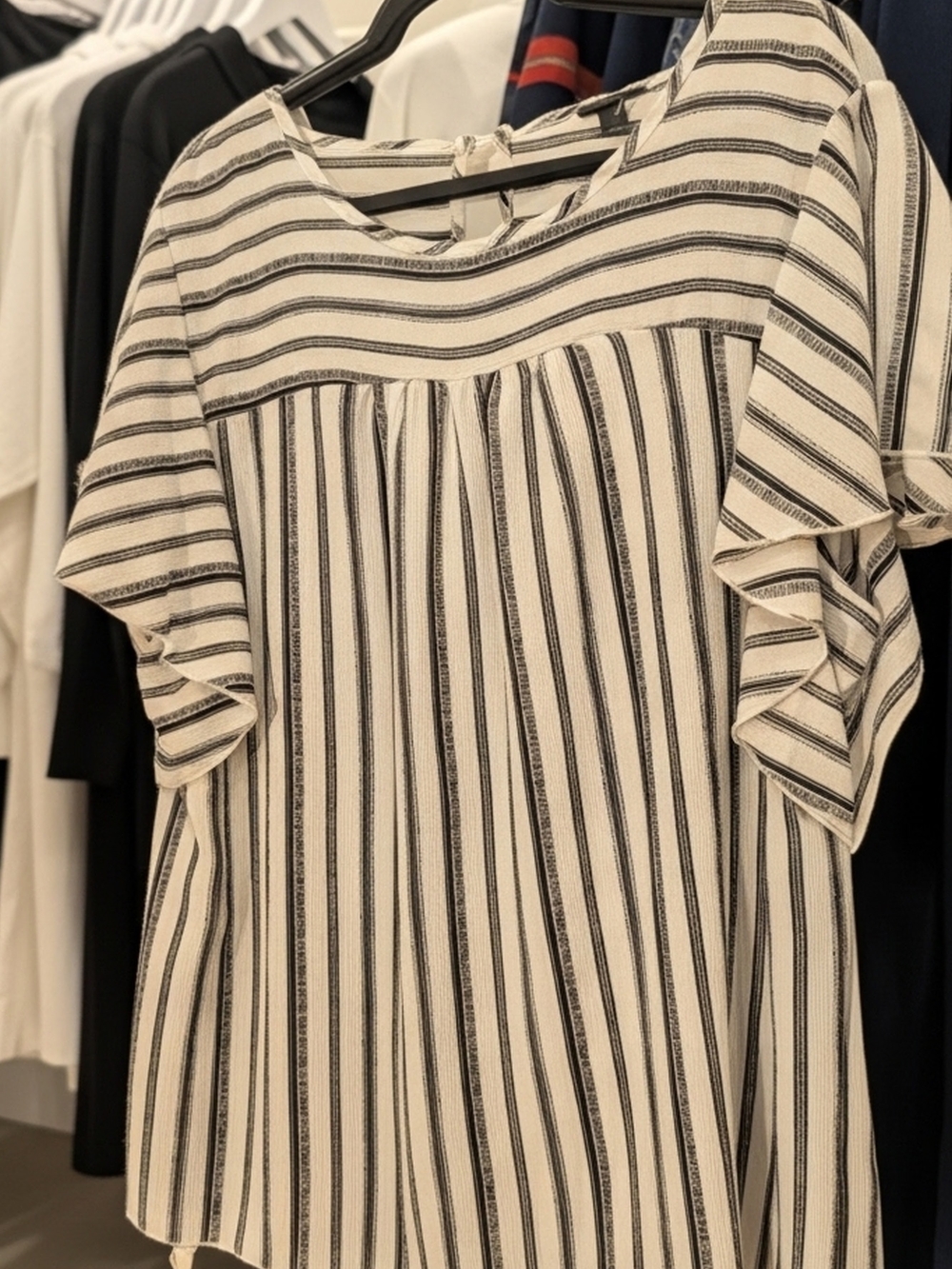 torrid Black and White Vertical Stripe Ruffle Top